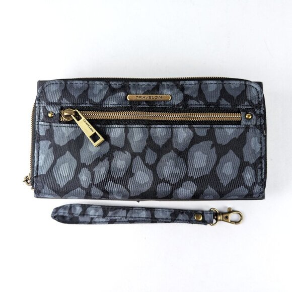 Travelon Handbags - NEW Travelon Gray Animal Print RFID Zip Wallet Wristlet